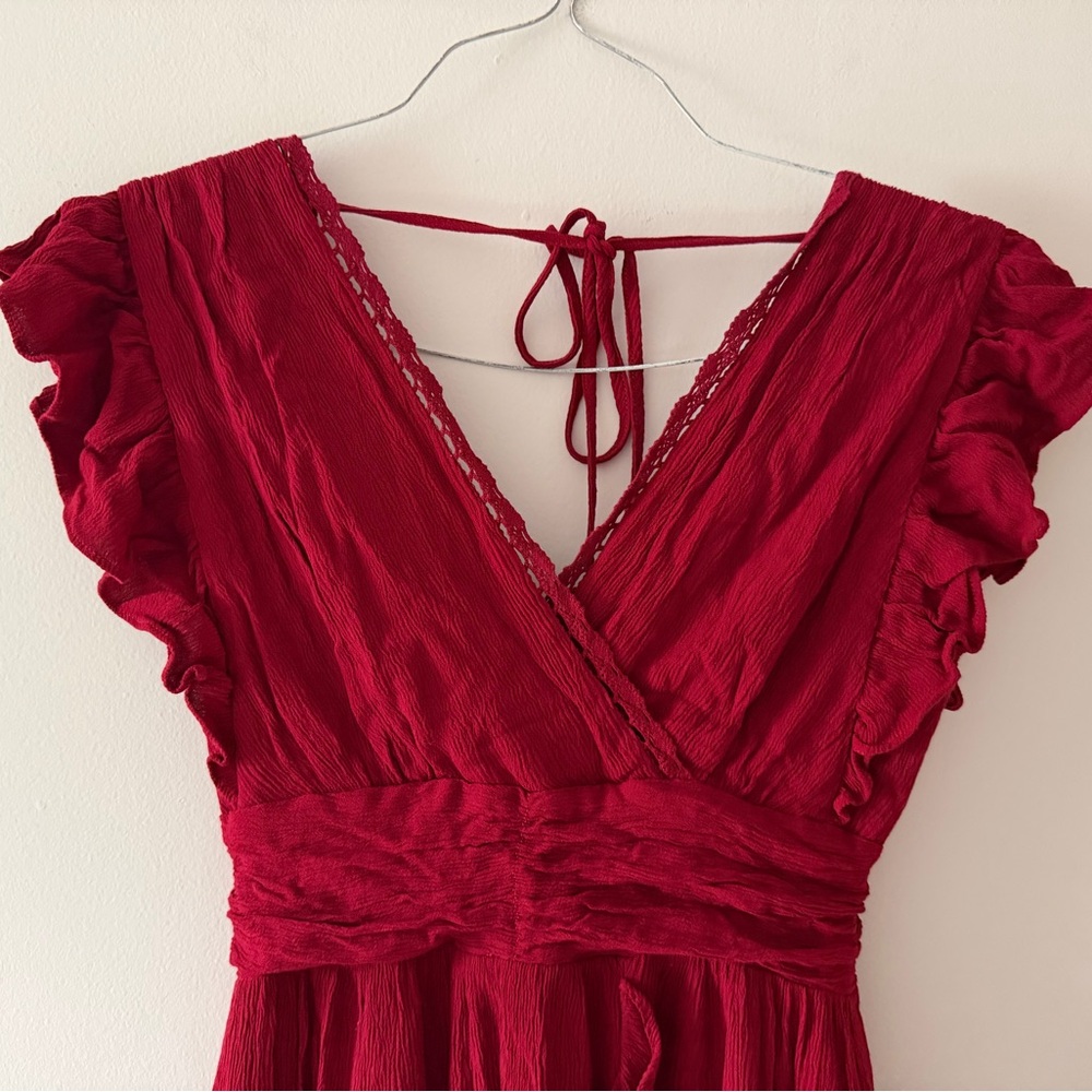 NWT Altar’d State Midi Ruffle Dress in Burgundy Red Size XS Holiday Party Guest - Picture 2 of 16